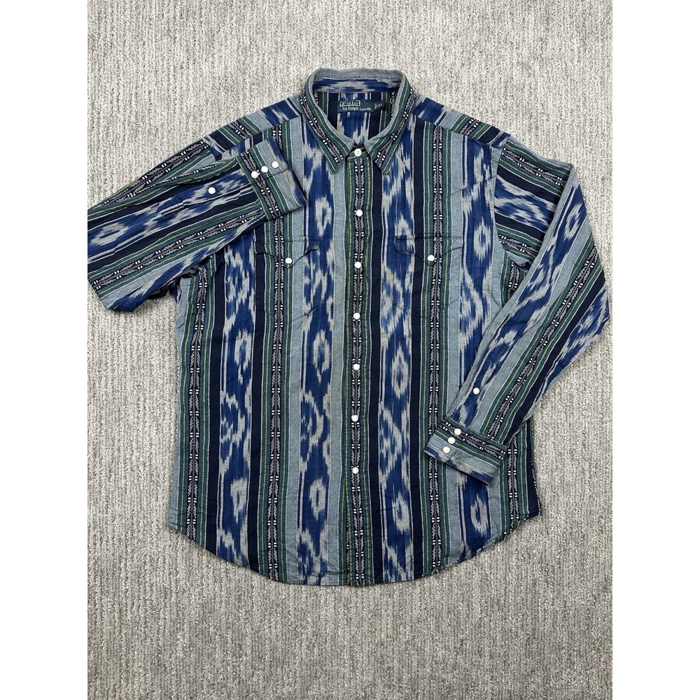 Vtg‎ Polo Ralph Lauren Aztec Western Shirt Mens XL Pearl Snap Long Sleeve